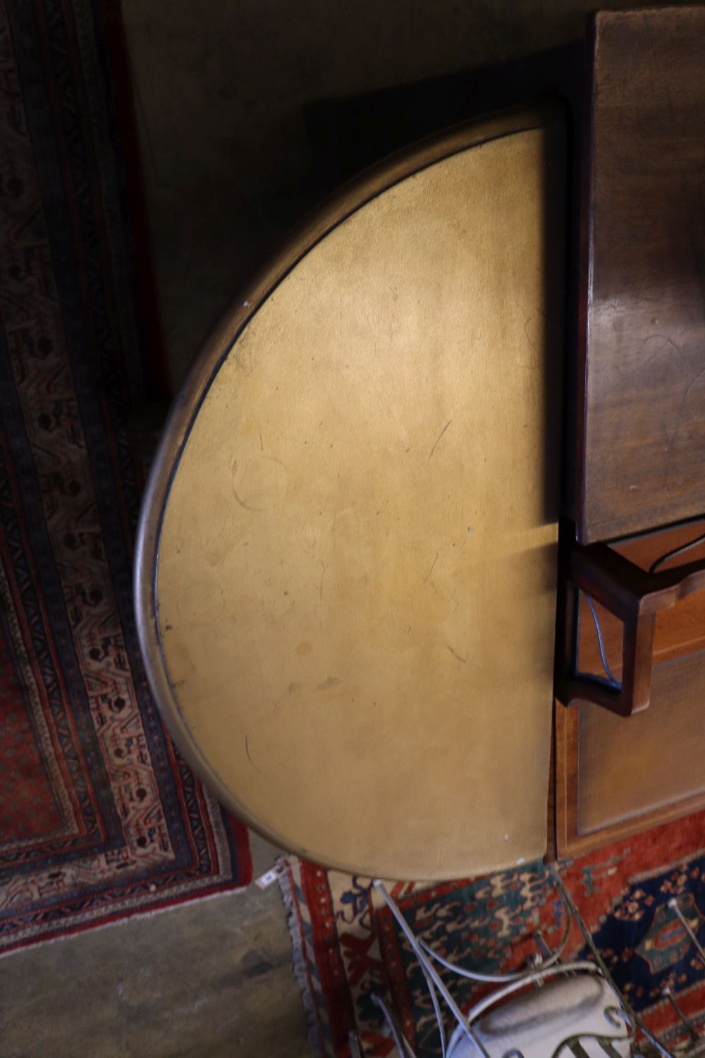 An 18th century design gilt D shaped console table, width 86cm, depth 42cm, height 75cm